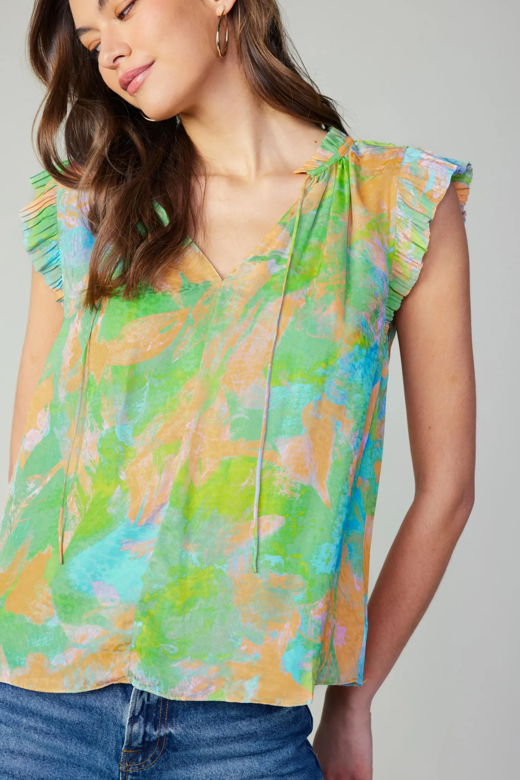 Margot Abstract Pleated Sleeve Blouse