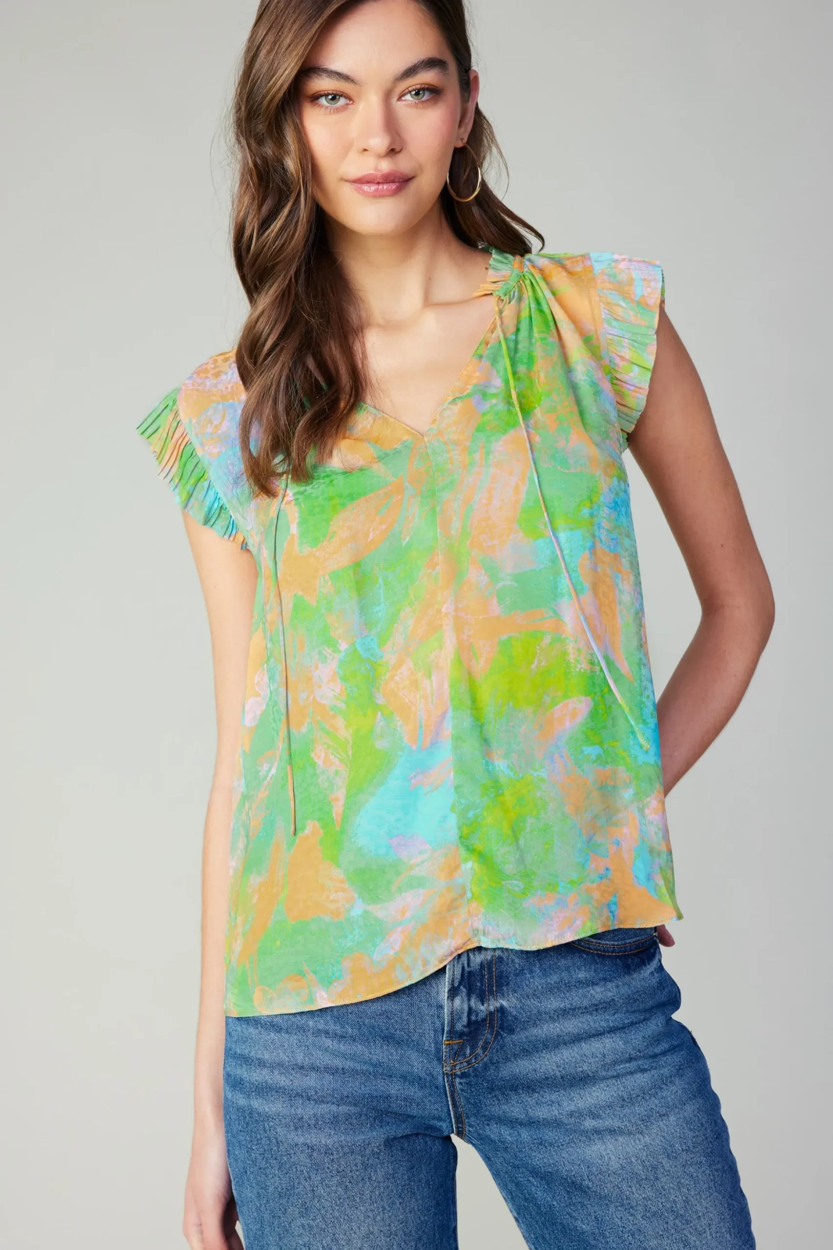 Margot Abstract Pleated Sleeve Blouse