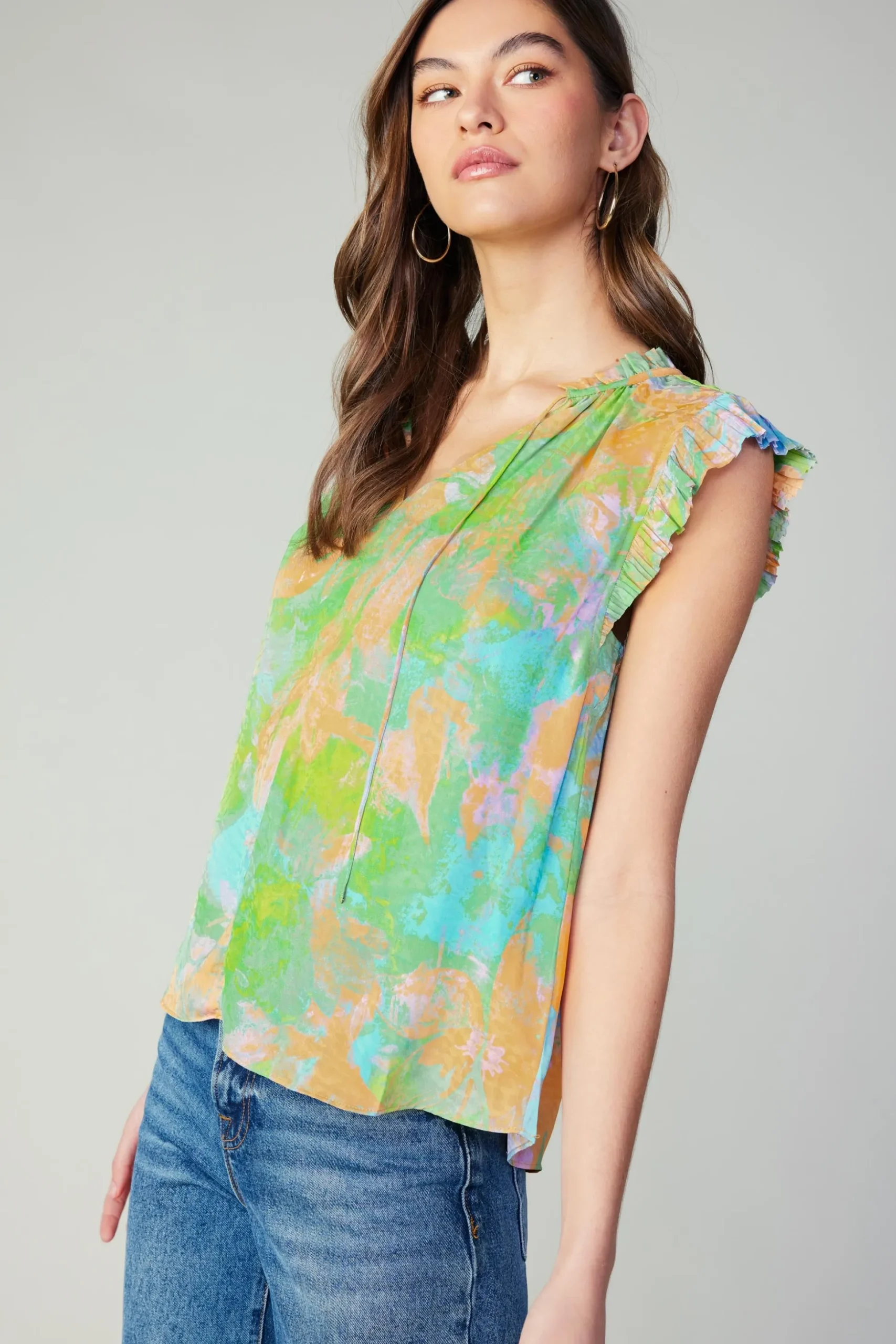 Margot Abstract Pleated Sleeve Blouse