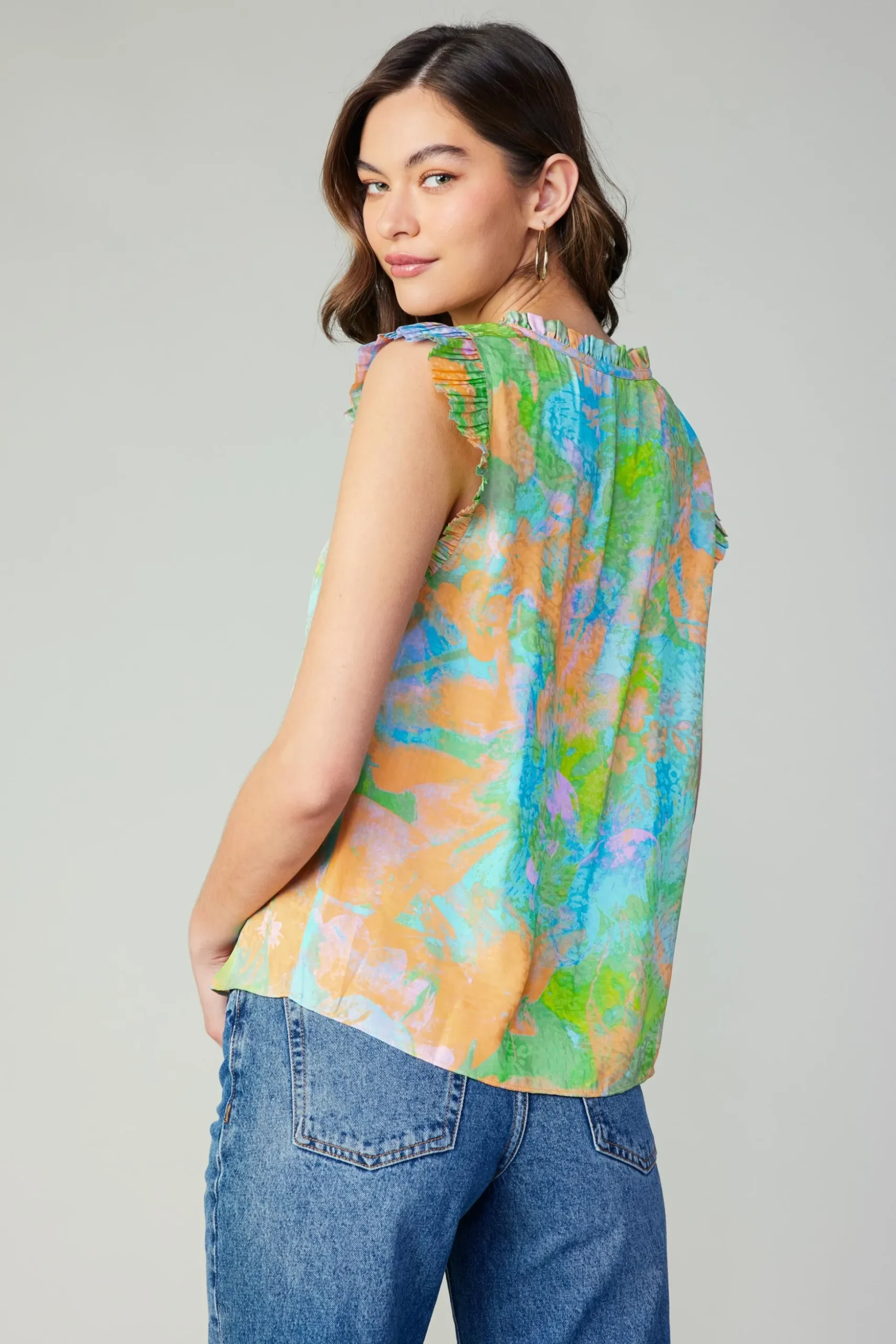 Margot Abstract Pleated Sleeve Blouse