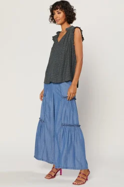 Margot Jacquard Pleated Sleeve Blouse