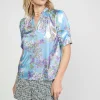 Metallic Botanical Print Top