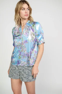 Metallic Botanical Print Top