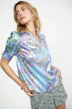 Metallic Botanical Print Top