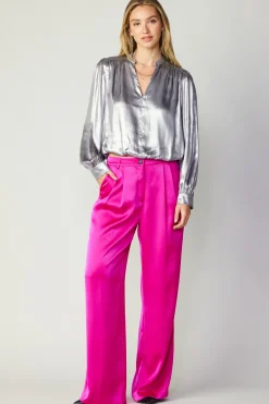 Metallic Bubble Hem Blouse
