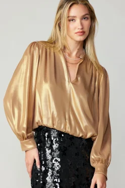 Metallic Bubble Hem Blouse