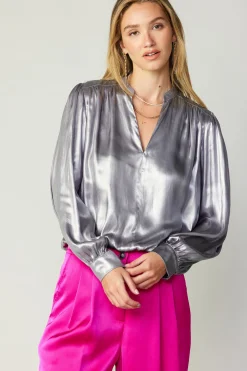 Metallic Bubble Hem Blouse