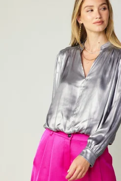 Metallic Bubble Hem Blouse