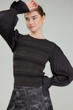 Metallic Contrast Sweater Top