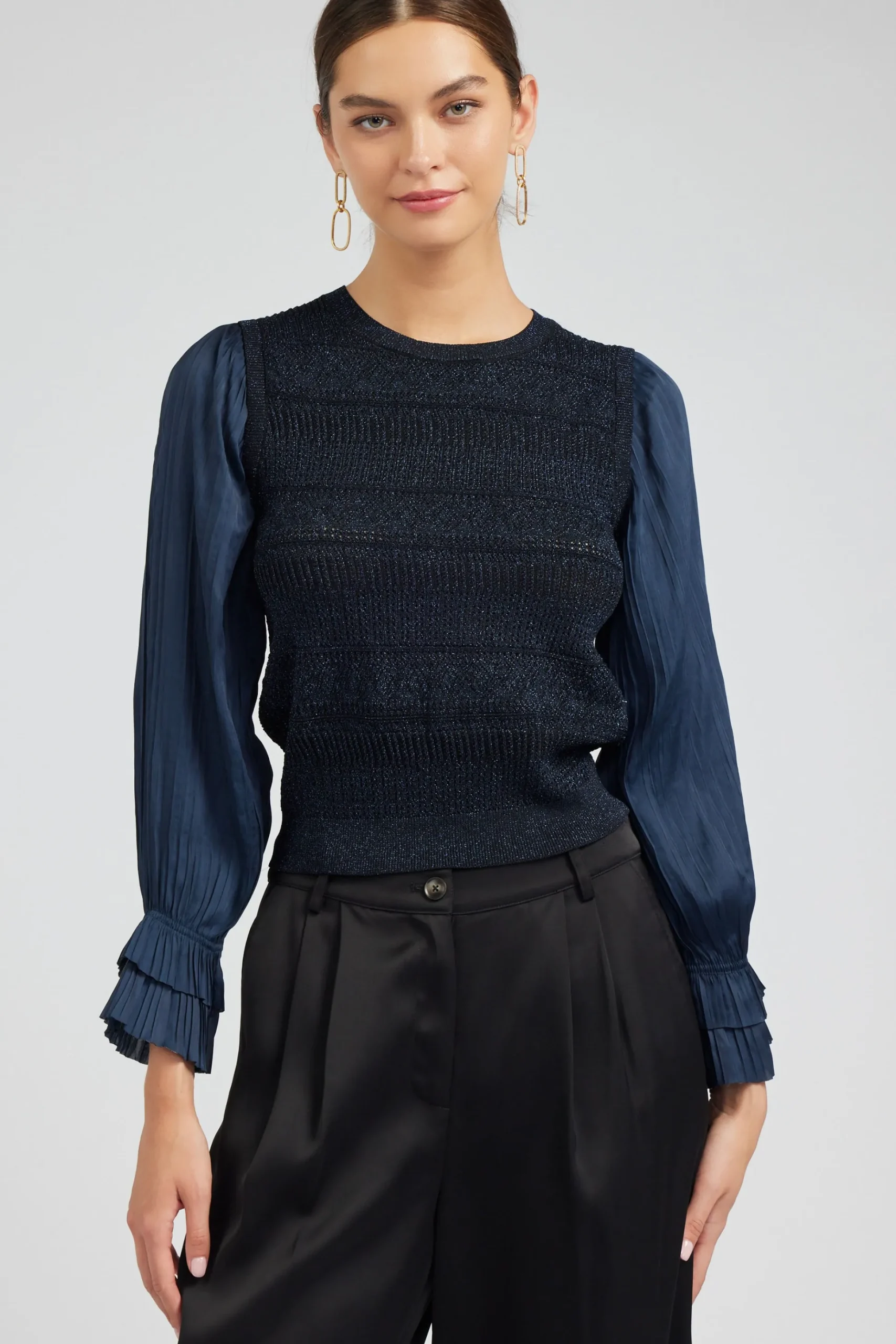 Metallic Contrast Sweater Top