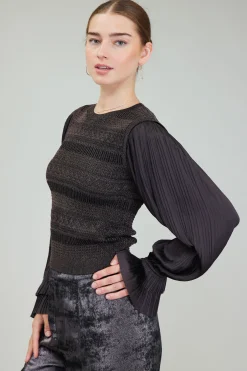 Metallic Contrast Sweater Top
