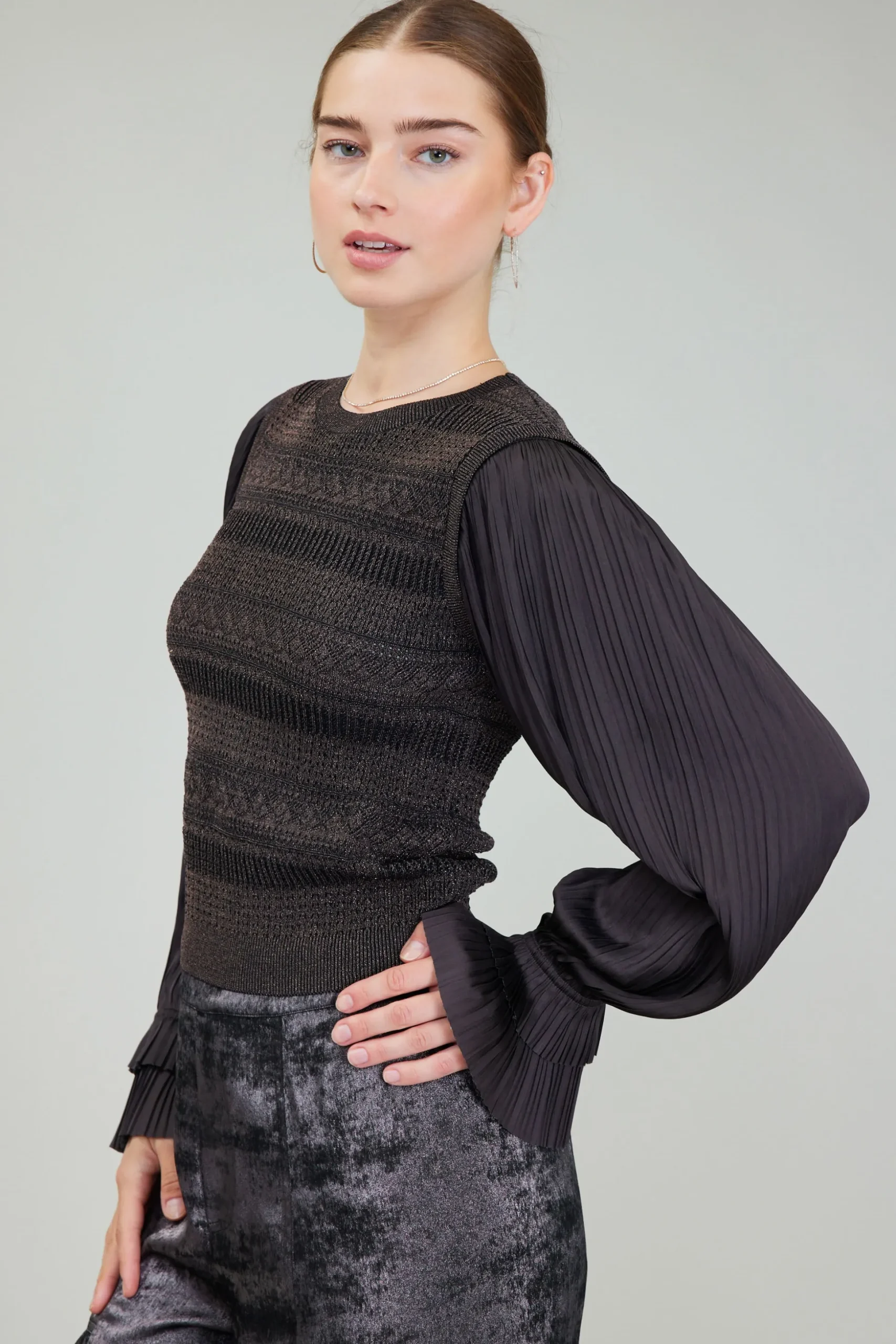 Metallic Contrast Sweater Top