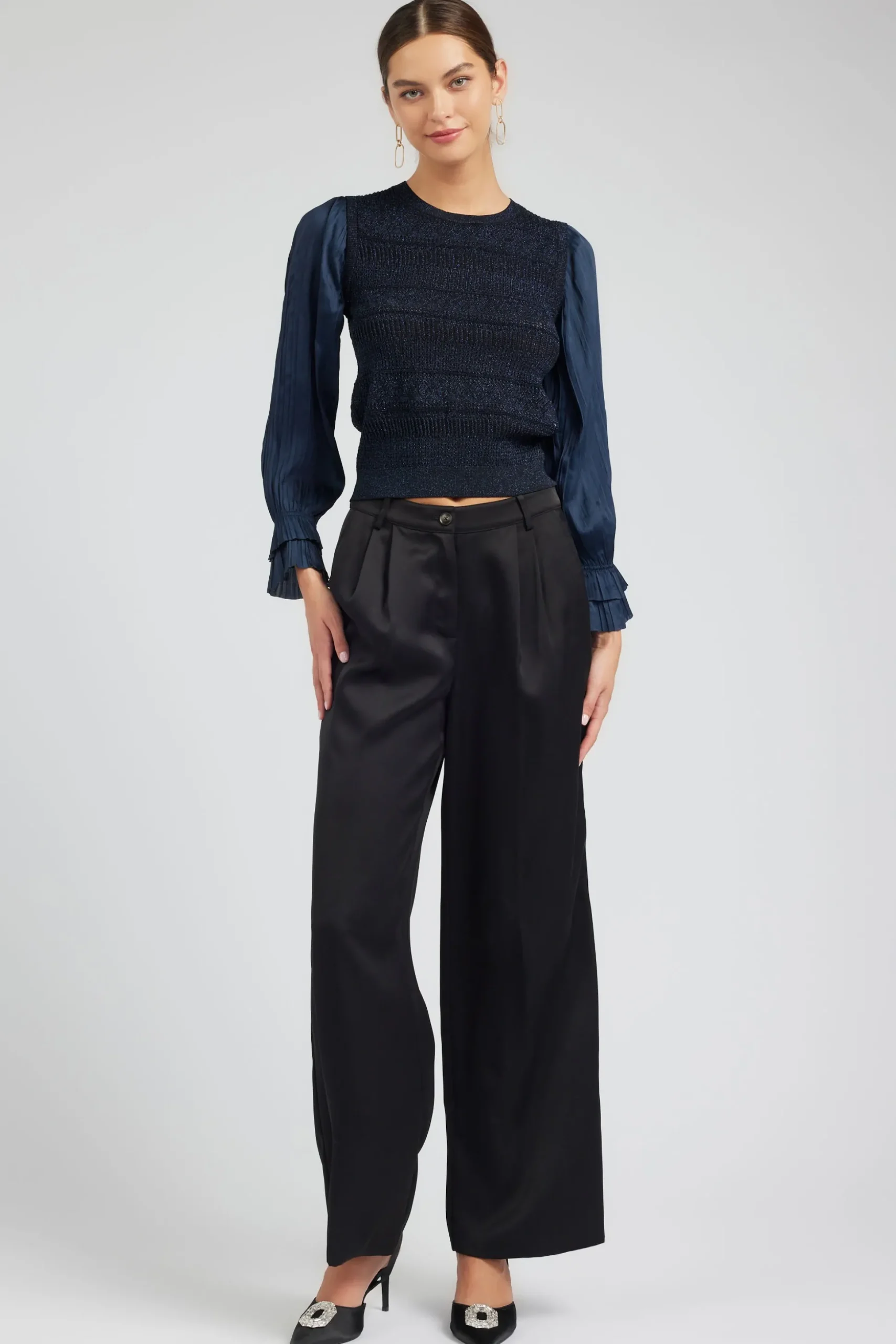 Metallic Contrast Sweater Top