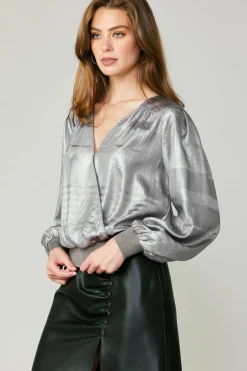 Metallic Surplice Blouse