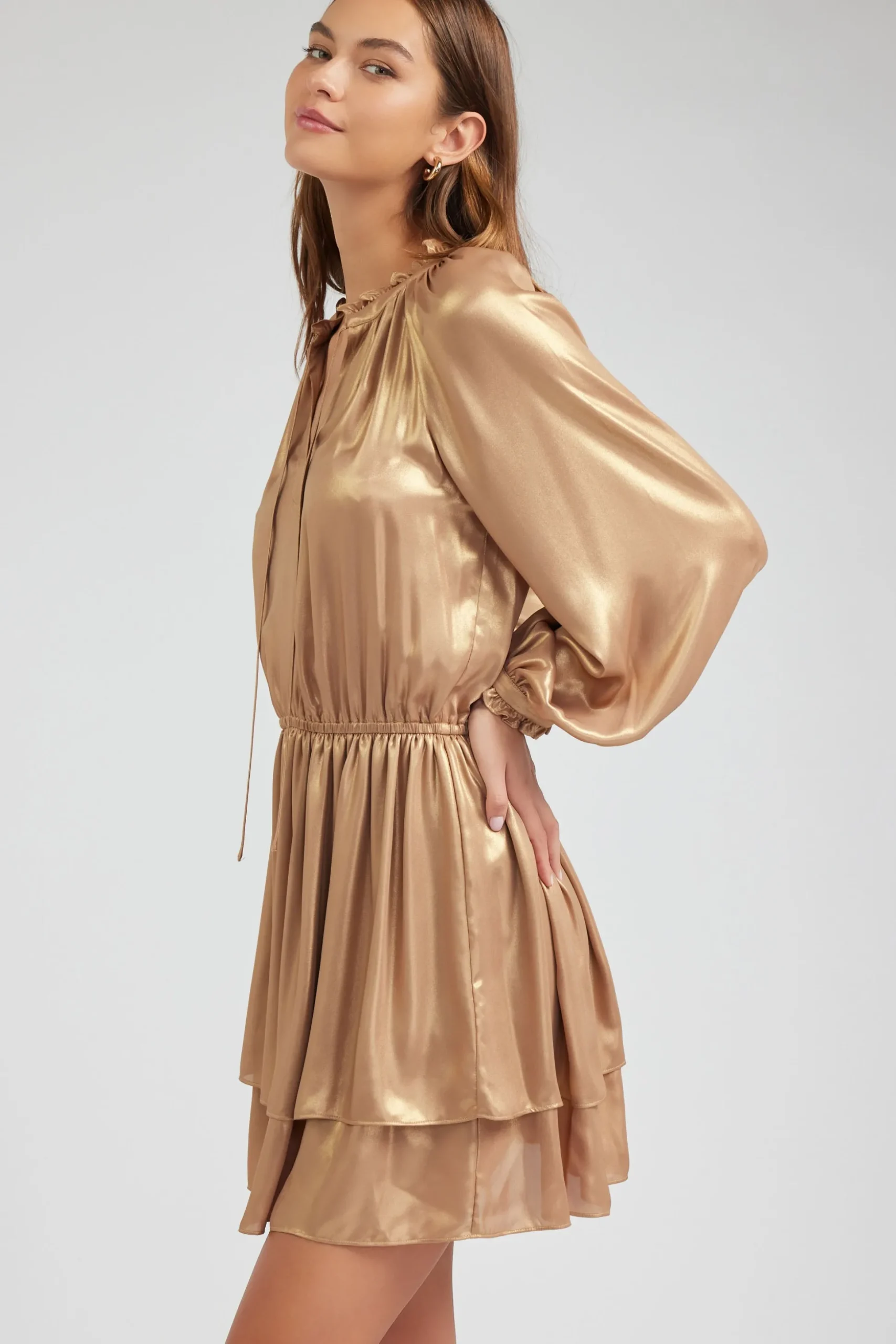 Metallic Tiered Mini Dress