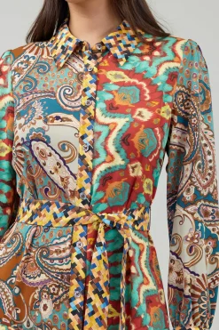 Mixed Print Shirt Dress