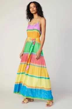 Multicolored Pleated Cami Dress