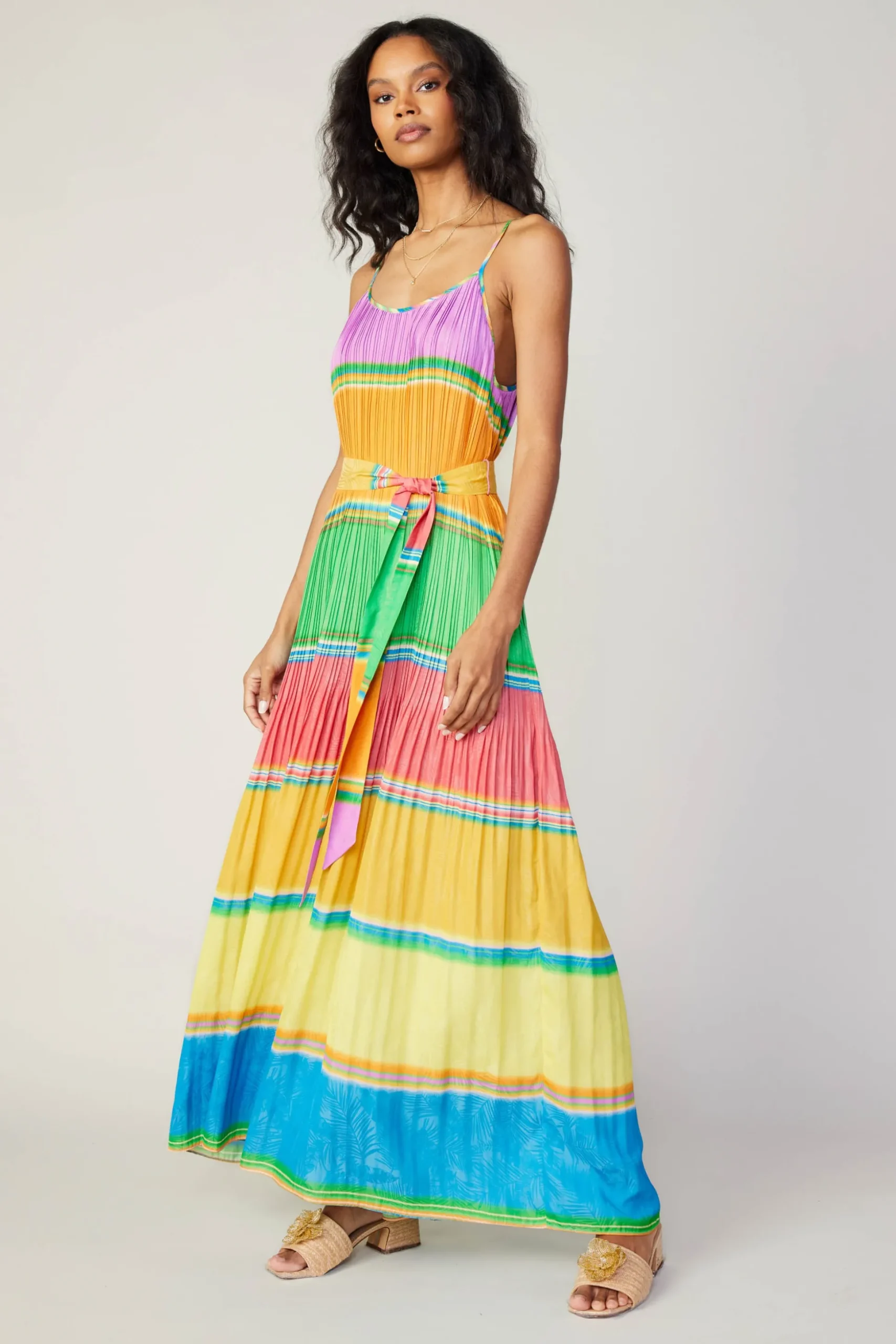 Multicolored Pleated Cami Dress