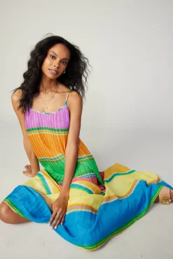 Multicolored Pleated Cami Dress
