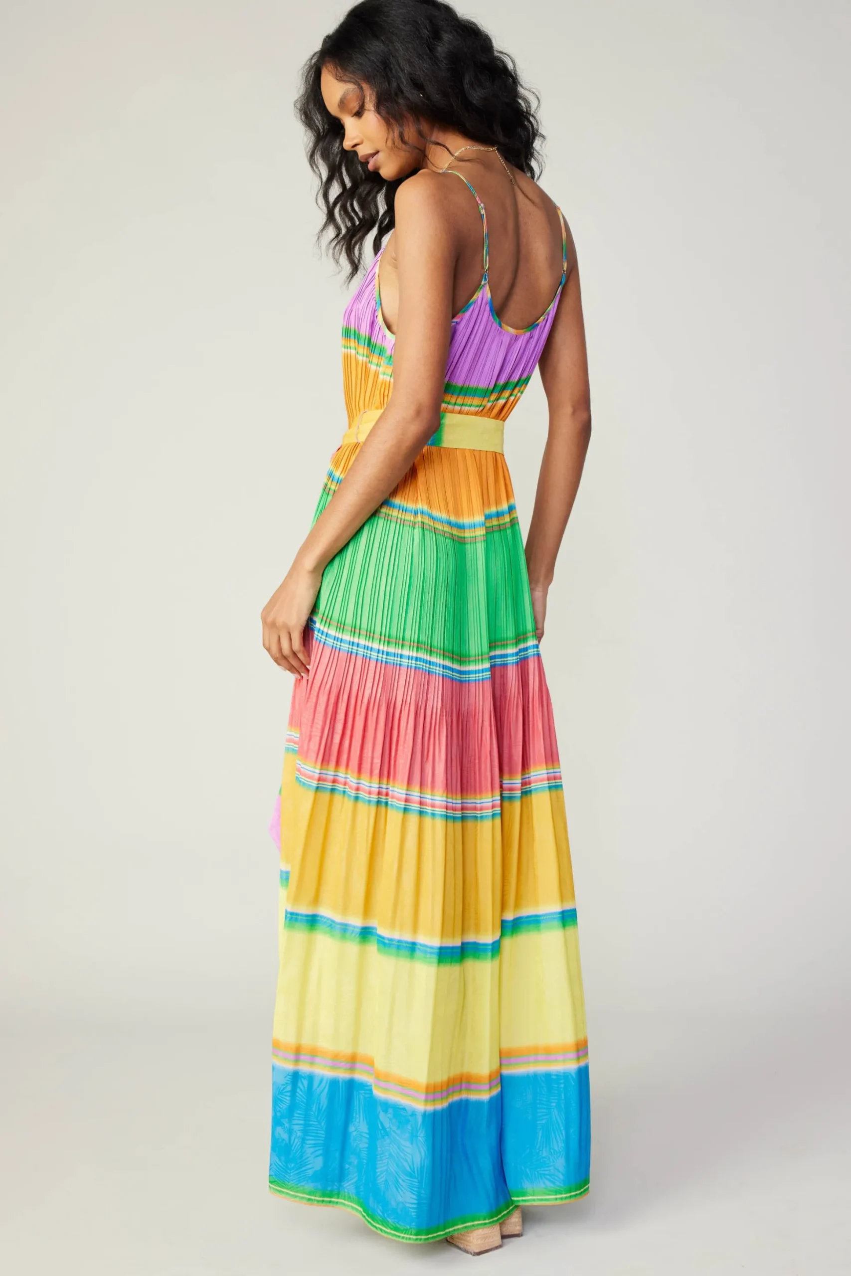 Multicolored Pleated Cami Dress