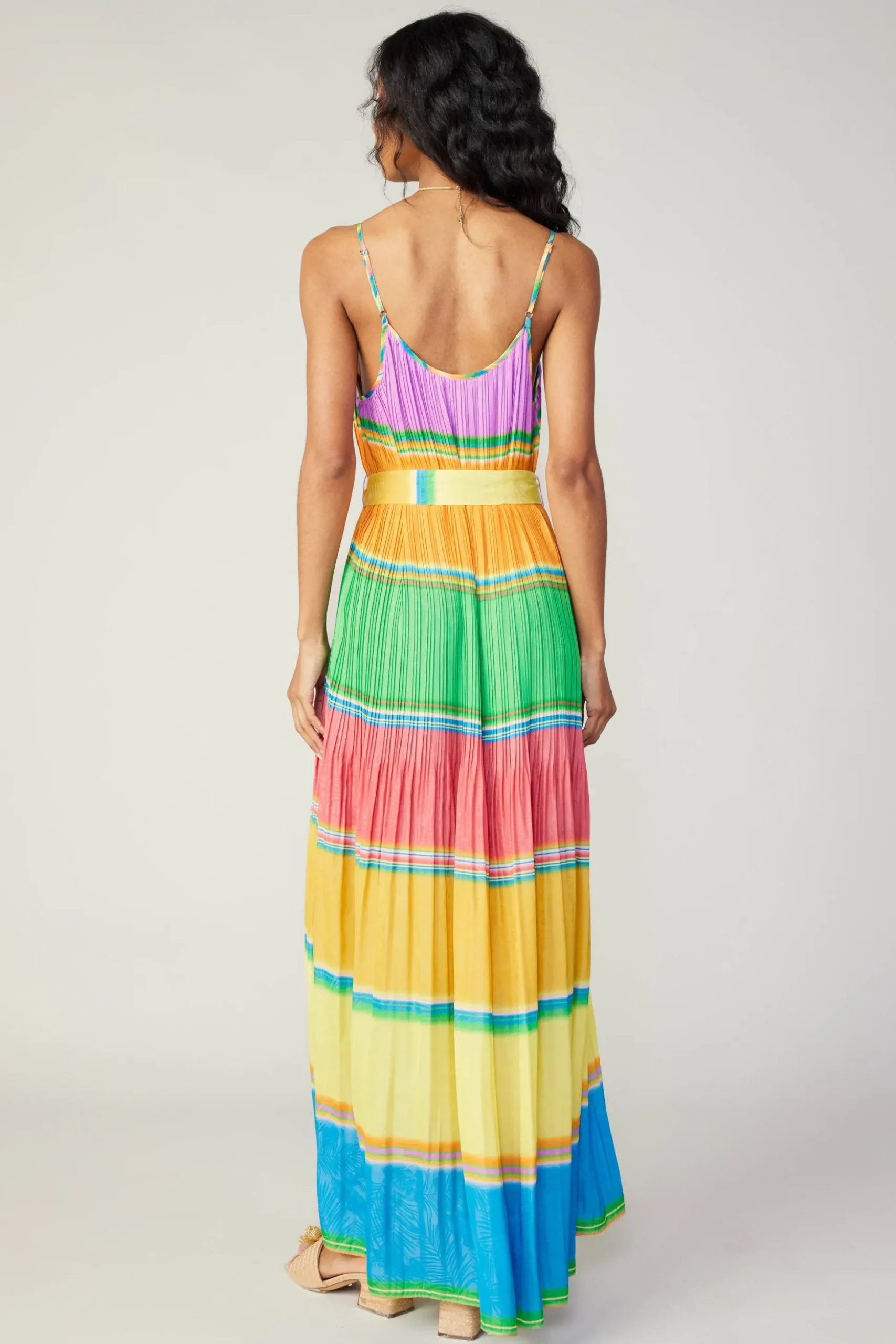 Multicolored Pleated Cami Dress