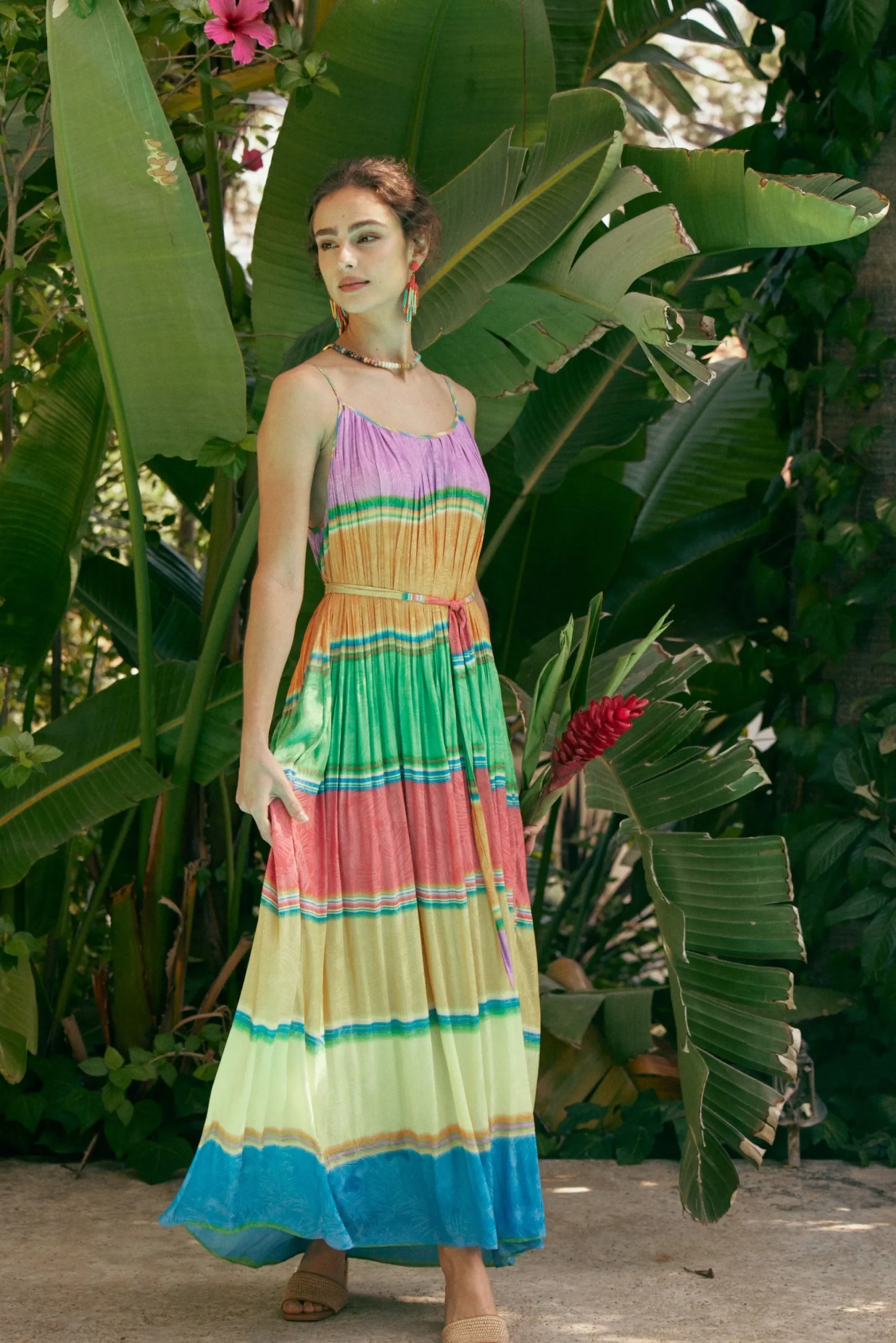 Multicolored Pleated Cami Dress