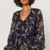 Navy Floral Long Sleeve Top