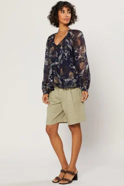 Navy Floral Long Sleeve Top