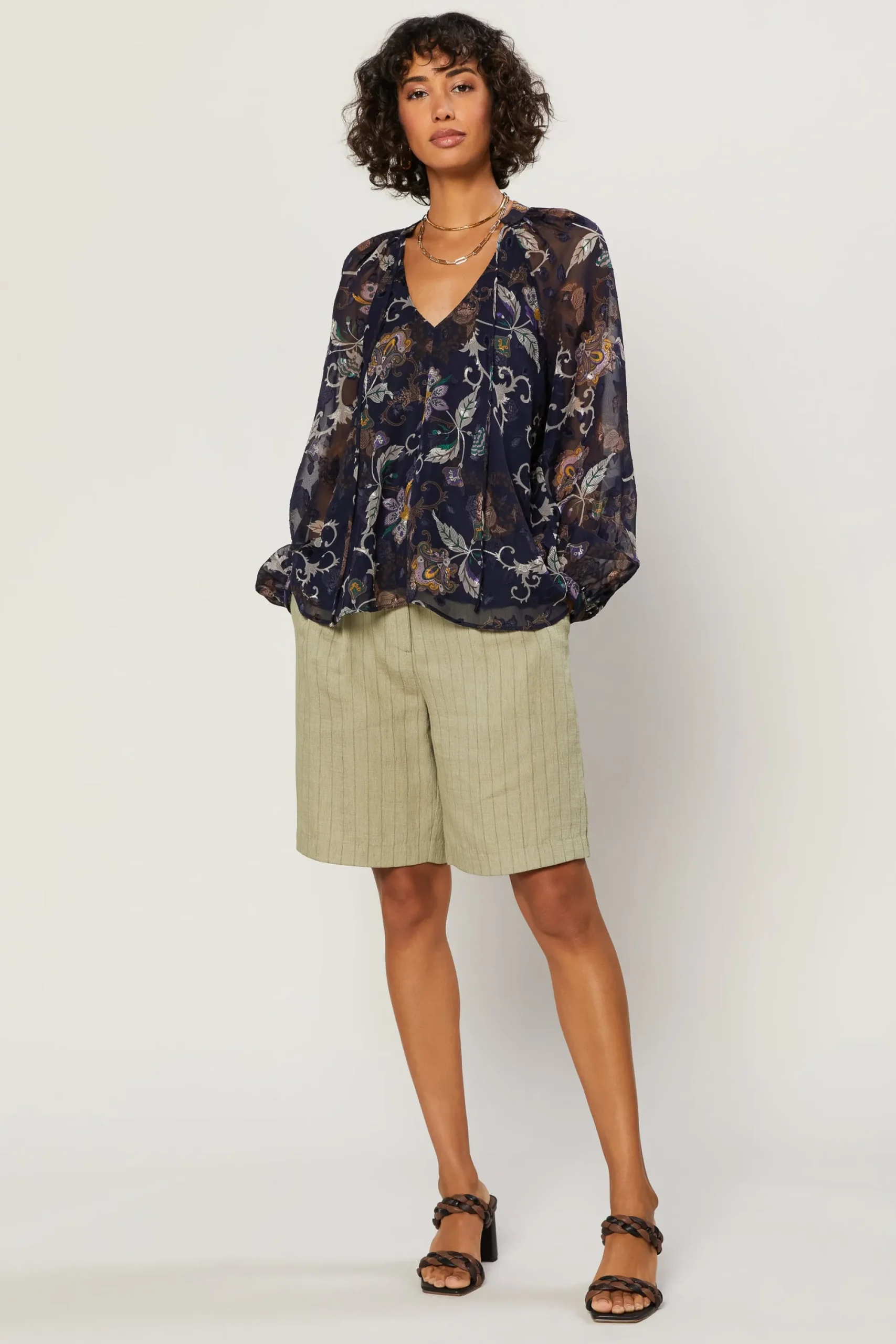 Navy Floral Long Sleeve Top