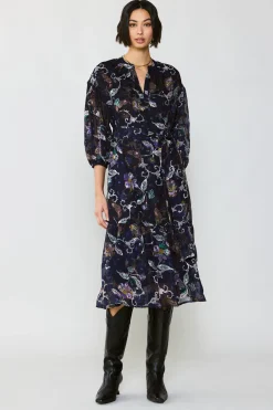 Navy Floral Midi Dress