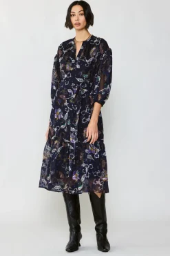 Navy Floral Midi Dress