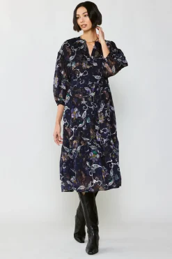 Navy Floral Midi Dress