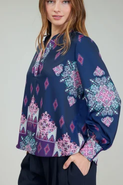 Ornate Border Print Blouse