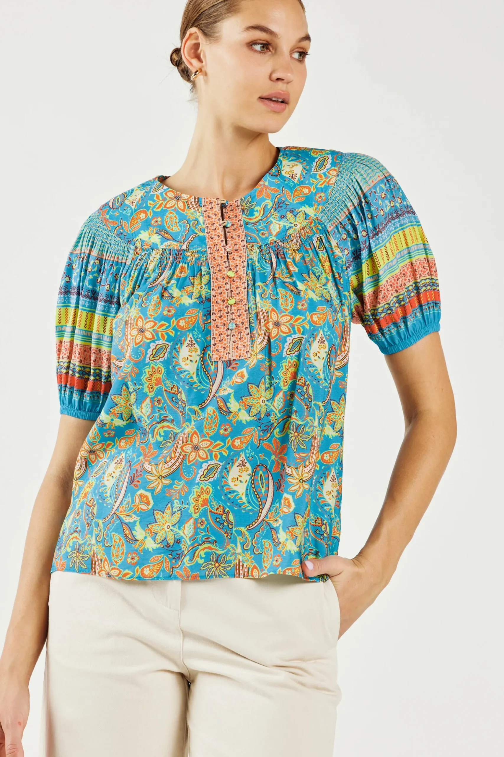 Paisley Border Print Top