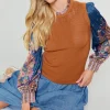 Paisley Contrast Sleeve Knit Top