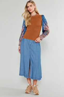 Paisley Contrast Sleeve Knit Top