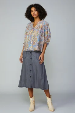 Paisley Motif Button Blouse