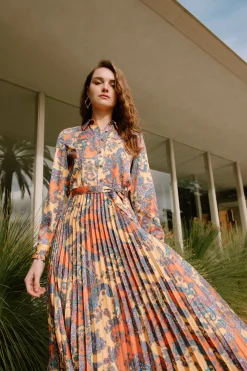 Paisley Pleated Maxi Dress