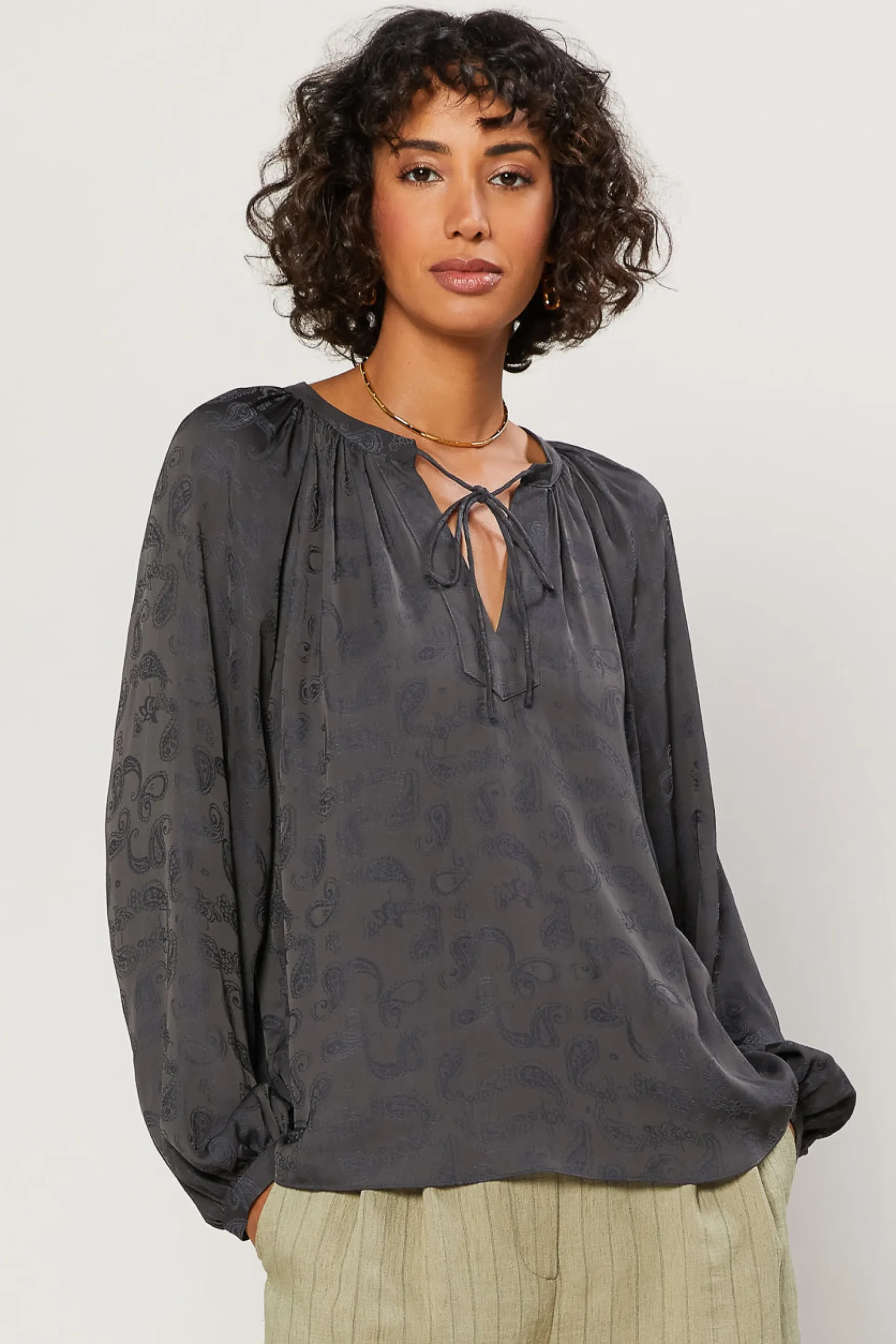 Paisley Split Neck Top