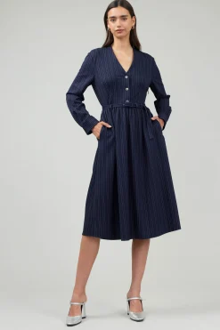 Pinstriped Buttondown Midi Dress
