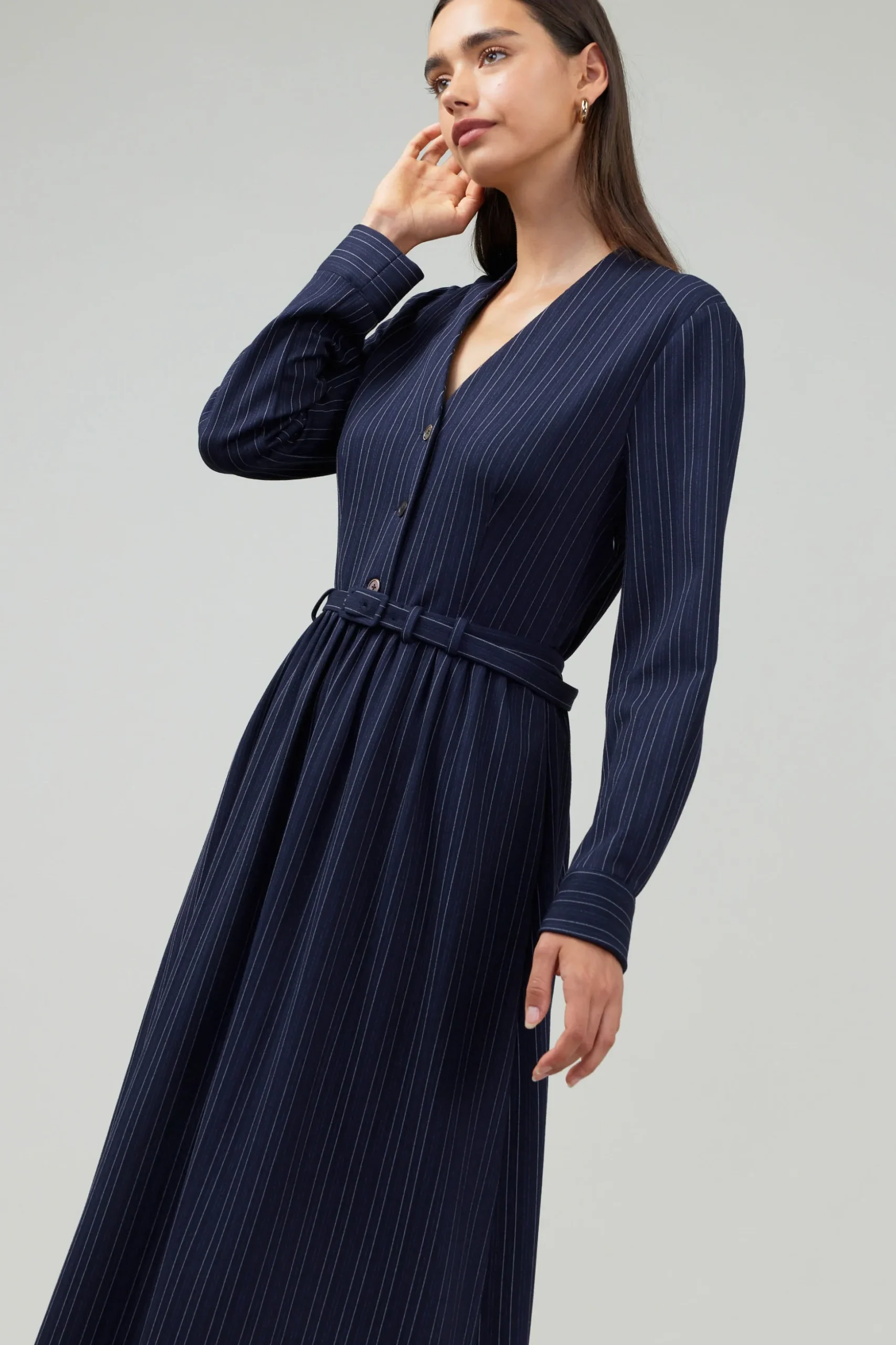 Pinstriped Buttondown Midi Dress