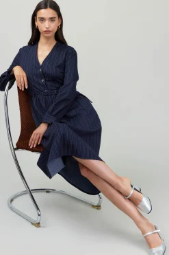 Pinstriped Buttondown Midi Dress