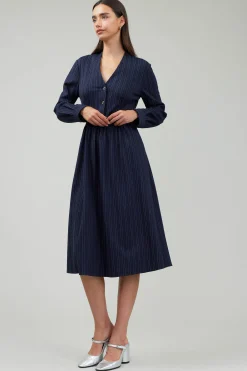 Pinstriped Buttondown Midi Dress