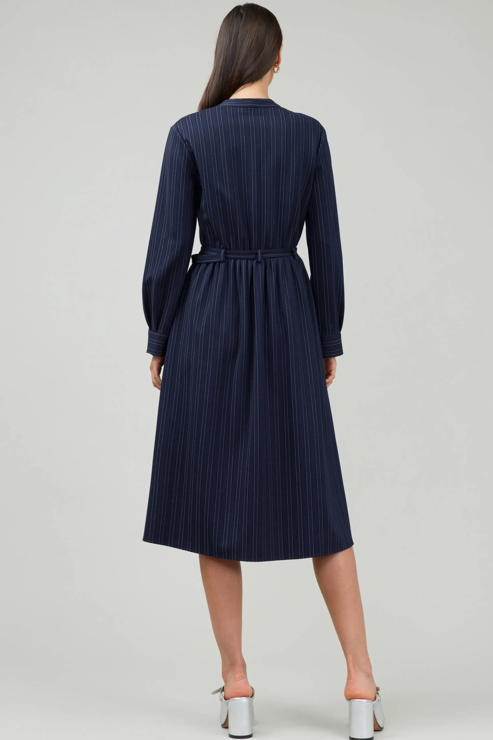 Pinstriped Buttondown Midi Dress