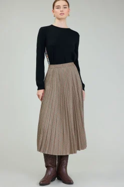 Plaid Pleated Midi Skirt