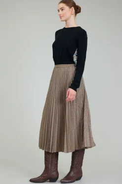 Plaid Pleated Midi Skirt