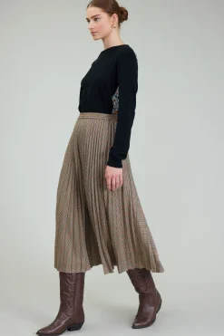 Plaid Pleated Midi Skirt