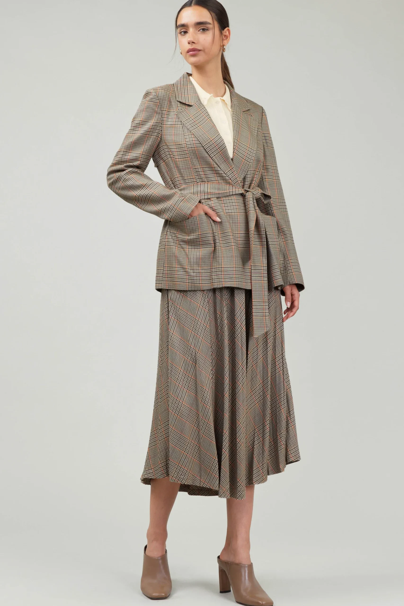 Plaid Pleated Midi Skirt