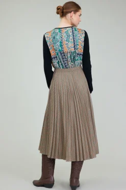 Plaid Pleated Midi Skirt