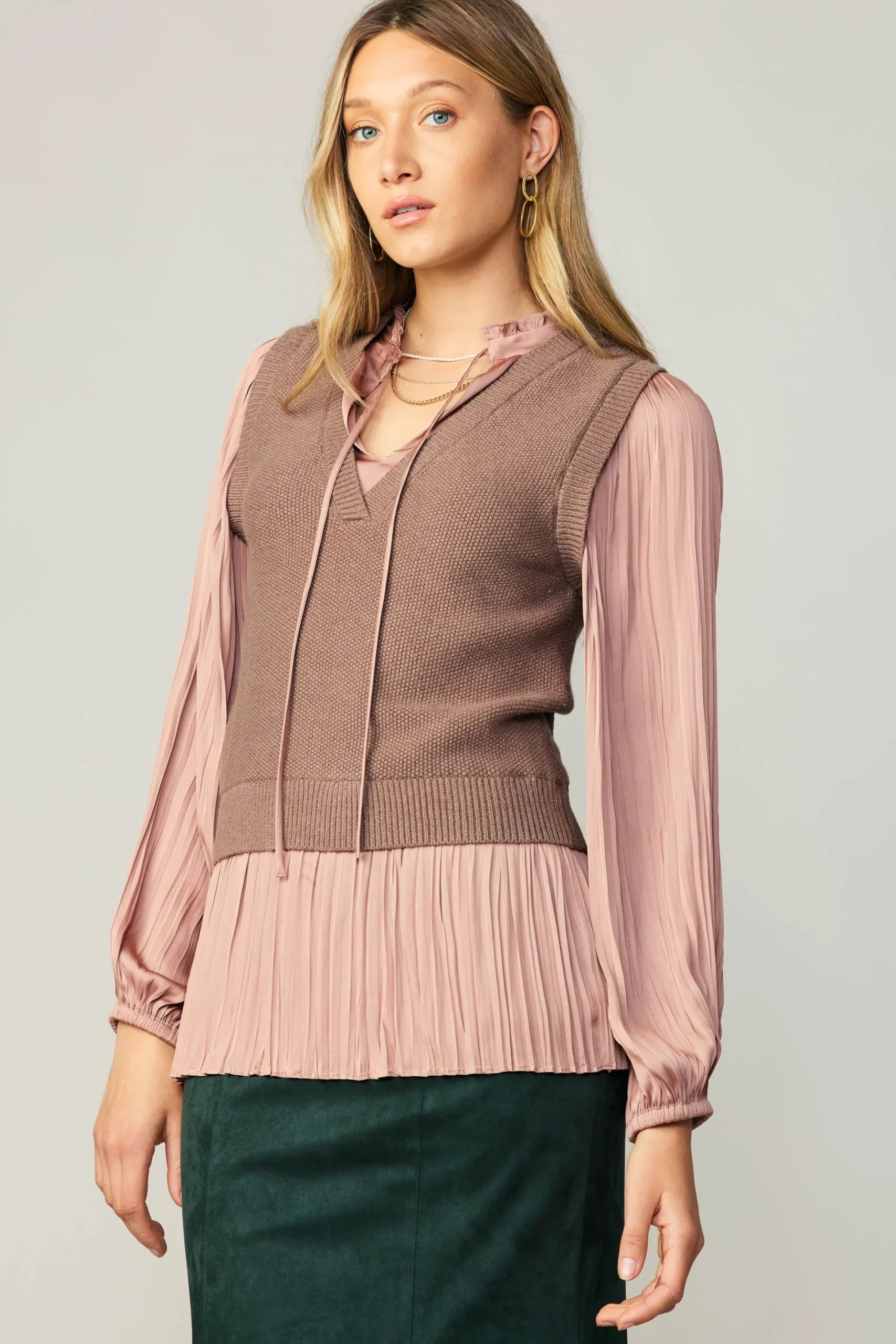 Pleated Blouse Sweater Vest